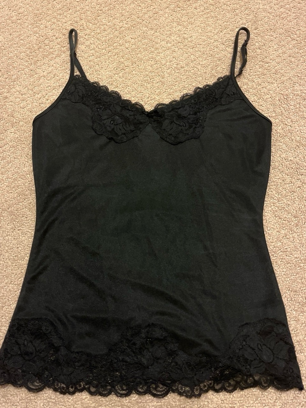 Black lace cami top with floral lace trim